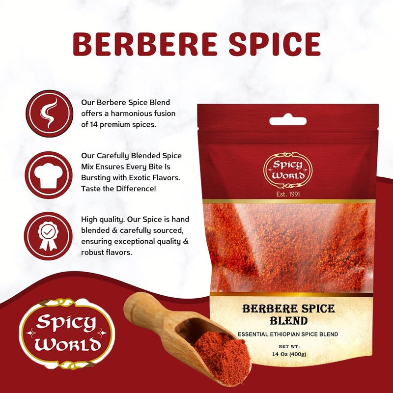 Spicy World Berbere Spice Blend 3.5oz | Authentic Ethiopian Seasoning Hand-Blended | Rich 14-Spice Mix for Flavorful Dishes - Image 3